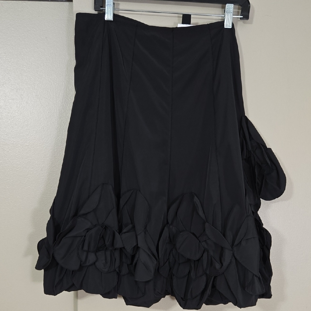 Cartise Black Cocktail A-Line Skirt with Floral Accents SIZE 14 NWT